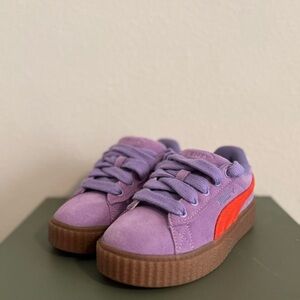 Puma Purple Suede Sneakers with Red Stripe and Brown Sole